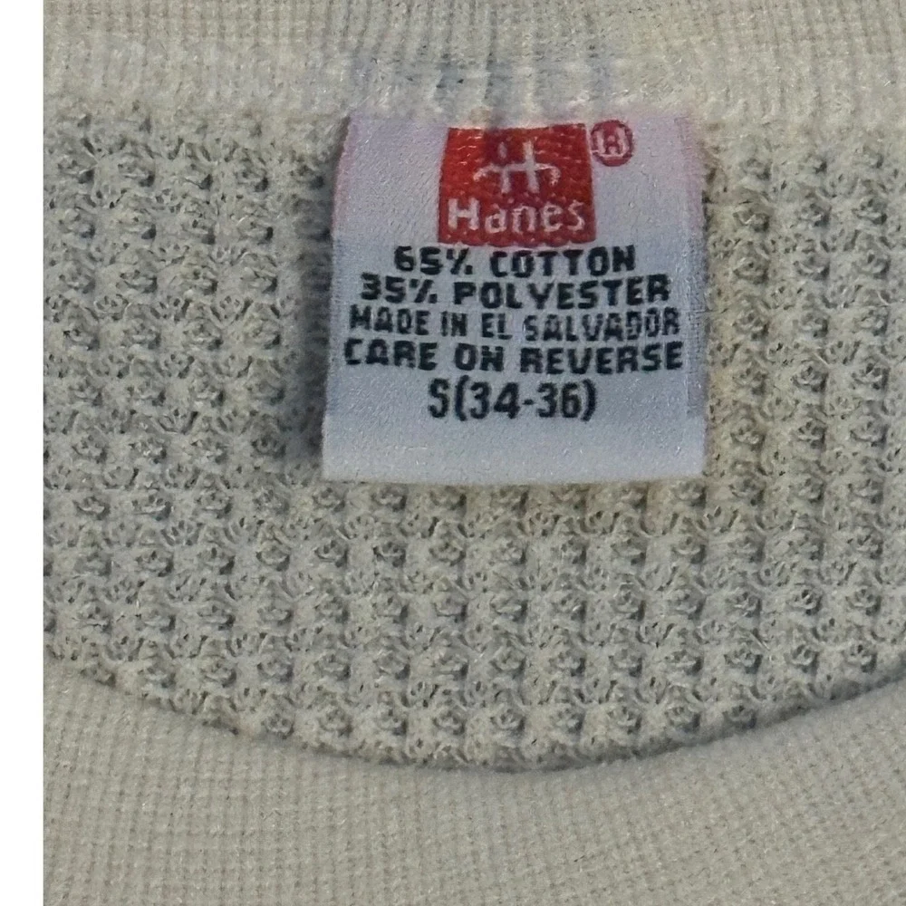 Vintage Hanes Thermal Shirt Mens Small Cream Waffle Knit Long Sleeve Base Layer - Picture 2 of 2